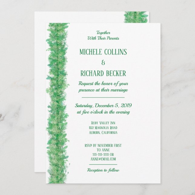 Invitation Mariage botanique vert chic (Devant / Derrière)