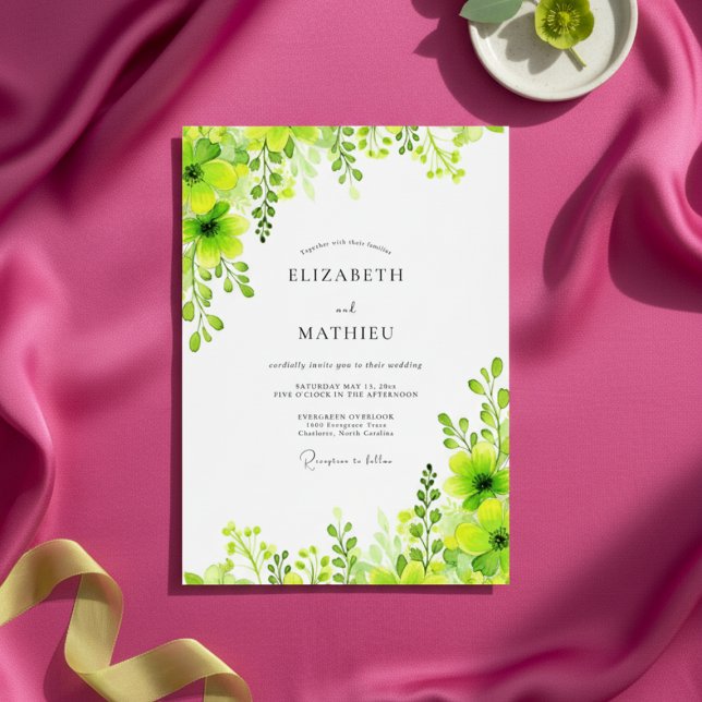 Invitation Mariage botanique vert citron vert (Créateur téléchargé)