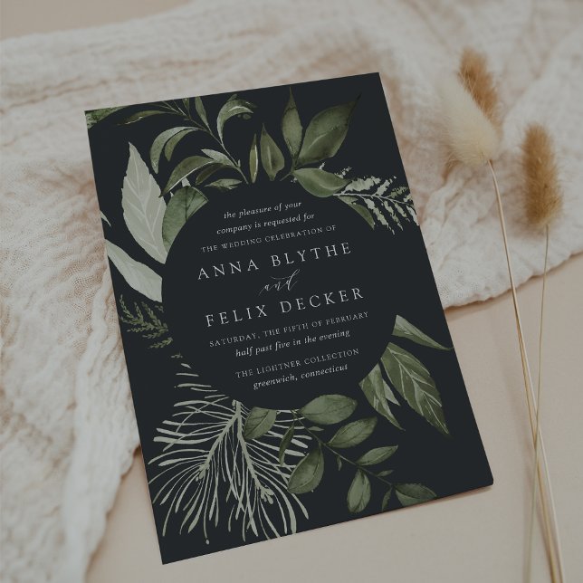 Invitation Mariage botanique vert de la prairie d'hiver (Dark moody botanical wedding invitations)