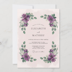 Invitation Mariage Botanique Vert Émeraude et Prune