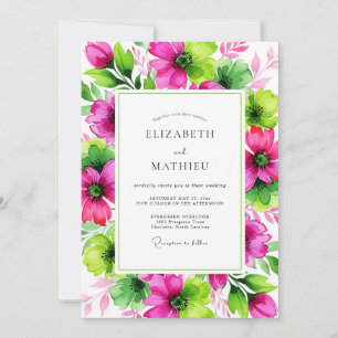 Invitation Mariage Botanique Vibrant au Lime Magenta