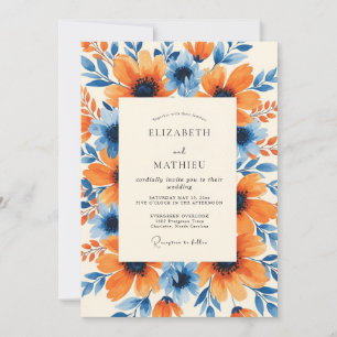 Invitation Mariage Botanique Vibrant Cerulean Orange