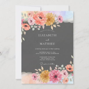 Invitation Mariage Botanique Vibrant Gris Charbon