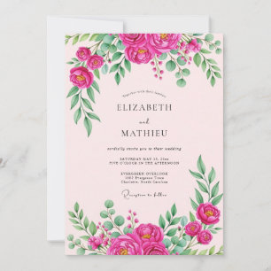 Invitation Mariage Botanique Vibrant Rose Chaud