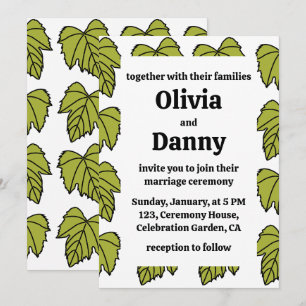 Invitation Mariage Botanique Vigne Verte Feuilles Vignes