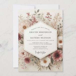 Invitation Mariage Botanique Vintage avec une touche de rose