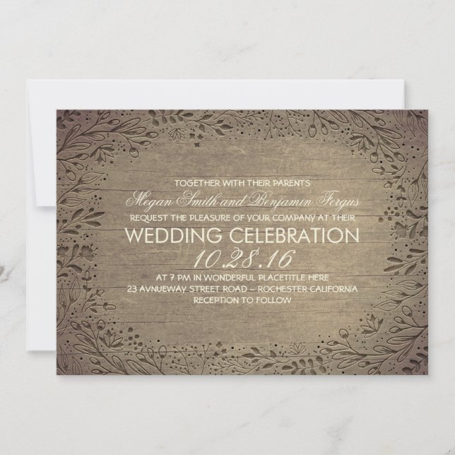 Invitation mariage botanique vintage rustique (Devant)