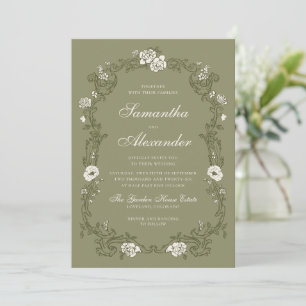 Invitation Mariage Botanique Vintage Vert Sauge