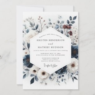 Invitation Mariage Bouquet Artistique Indigo