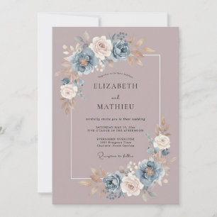 Invitation Mariage Bouquet Painter de Bleu Poussiéreux