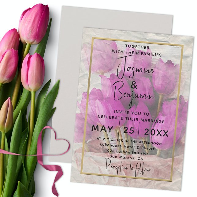 Invitation Mariage Bouquet Tulipes Roses Aquarelles (Créateur téléchargé)