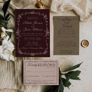 Invitation Mariage Bourgeois Floral Bourgogne Bohème Élégant
