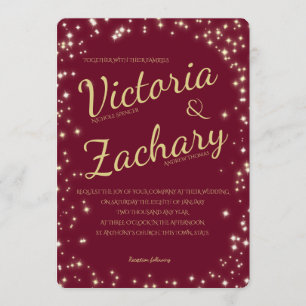 Invitation Mariage Bourgogne et étincelle d'or