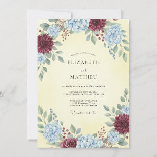 Invitation Mariage Bourguignon au Bleuet, Hortensia et Eucaly