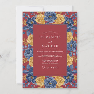 Invitation Mariage Bourguignon Cobalt Bloom