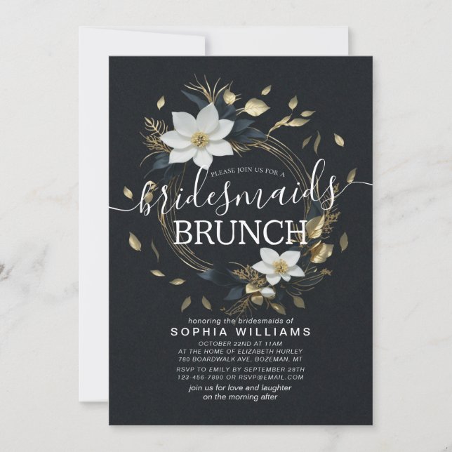 Invitation Mariage Bridesmaid Brunch Floral or blanc (Devant)