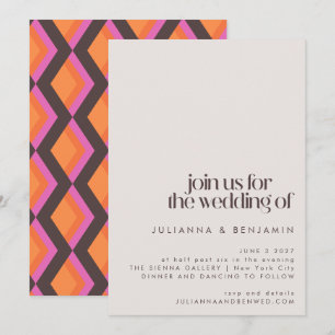 Invitation Mariage Brown élégant du milieu du siècle rose