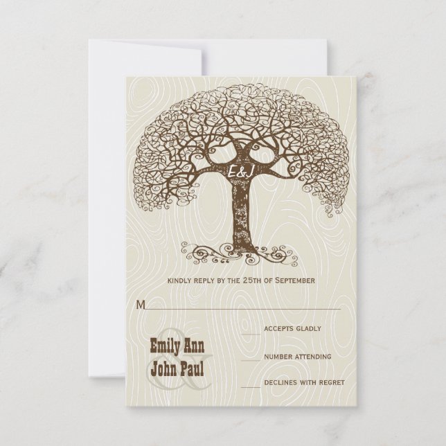 Invitation Mariage Brown en bois d'ivoire de l'arbre à spiral (Devant)