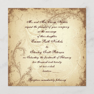 Invitation Mariage Brown et beige feuille de rouleau vintage