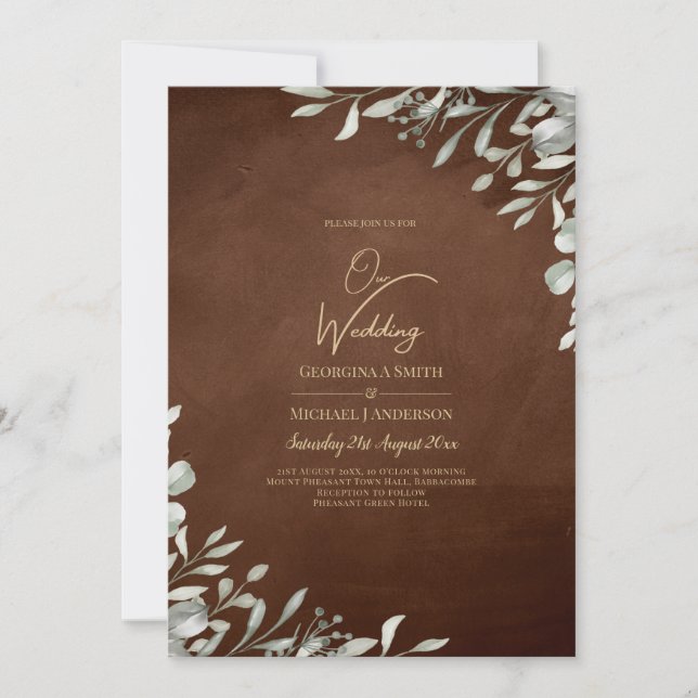 Invitation Mariage Brown vert automne hiver (Devant)