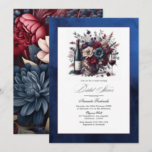 Invitation Mariage Burgundy & Navy Floral Thème Vin Shower de