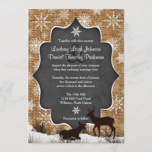 Invitation Mariage   Burlap   Cerf   Les flocons de neige   T