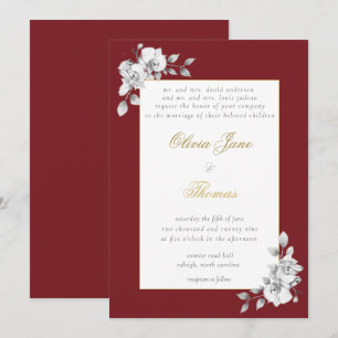 Invitation Mariage BW Eucalyptus Burgundy Forme Or