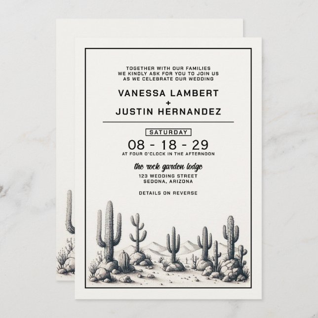 Invitation Mariage Cactus décontracté avec code QR (Devant / Derrière)