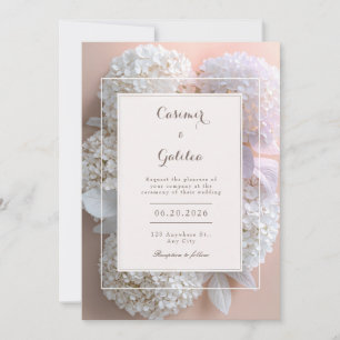 Invitation Mariage cadre botanique Hydrangea blanche abricot