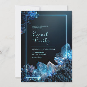Invitation Mariage Cadre Cristal Bleu Électrique Néon Cyan Lu