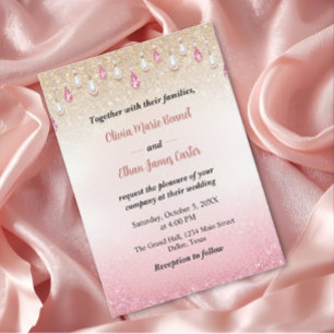 Invitation mariage cadre doré rose gold pailleté chic glamour