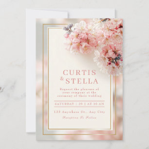 Invitation Mariage Cadre Doré Sakura Romantique Rose Pâle