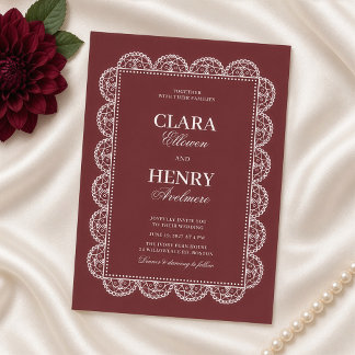 Invitation Mariage cadre en dentelle orné de Bourgogne
