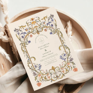 Invitation Mariage Cadre Floral Élégant de Style Victorien