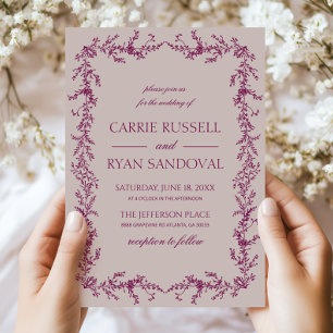 Invitation Mariage Cadre Floral Élégant Lavande Poussiéreux V