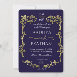 Invitation Mariage Cadre Floral Or Luxe
