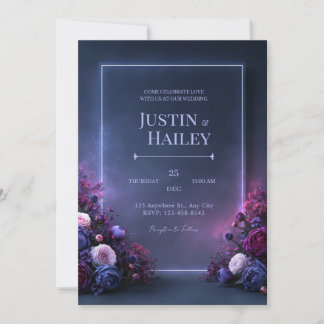 Invitation Mariage Cadre Floral Violet de Minuit