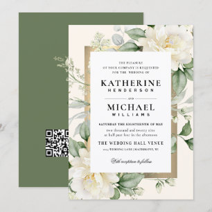 Invitation Mariage Cadre Ivoire & Or Eucalyptus Sauge Rose