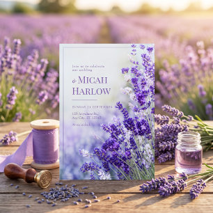 Invitation Mariage Cadre Lavande Violet Bokeh Bleu Brumeux