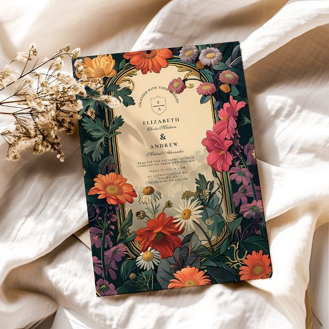 Invitation Mariage cadre or Art Nouveau (Créateur téléchargé)