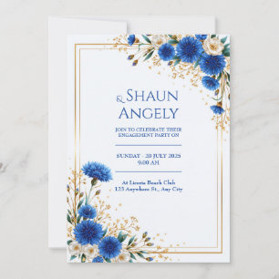 Invitation Mariage cadre or bleu royal fleur de maïs