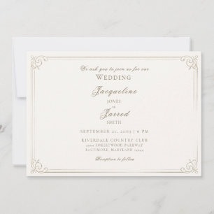 Invitation Mariage Cadre Or Crème Vintage Élégant