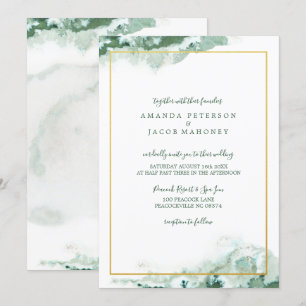 Invitation Mariage cadre or Ombre en marbre vert