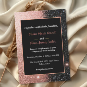 Invitation mariage cadre or rose pailleté glam chic