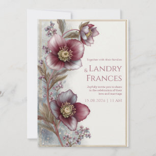Invitation Mariage Cadre Pailletté Or Hellebore Prune Profond
