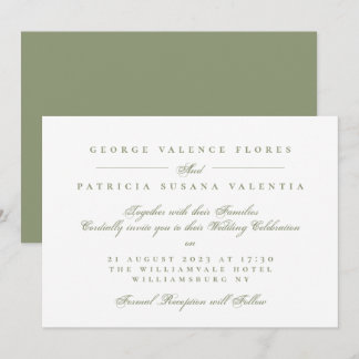 Invitation Mariage calligraphié formel vert mousse