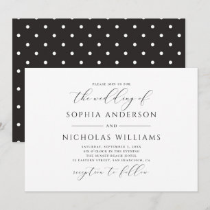 Invitation Mariage calligraphié noir et blanc. Points polka