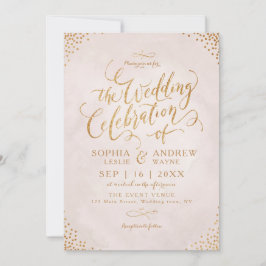 Invitation Mariage calligraphié rose gold pailleté blush glam