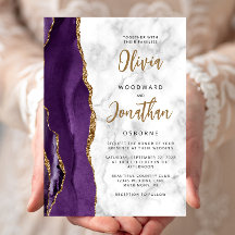 Mariage Calligraphié sur Marbre Agate Or Violet