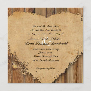Invitation Mariage campagnard à l'air de bois de coeur teinté